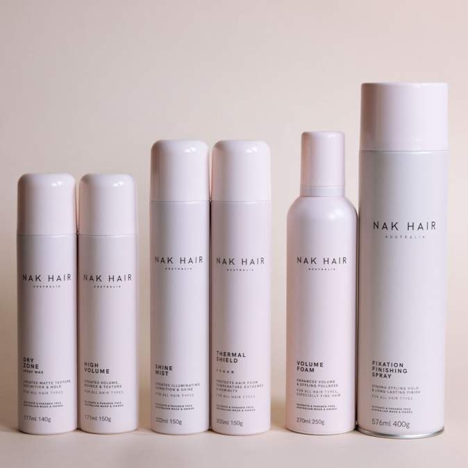 A range of NAK Hair Blonde Haircare products.  Six bottles from the NAK range