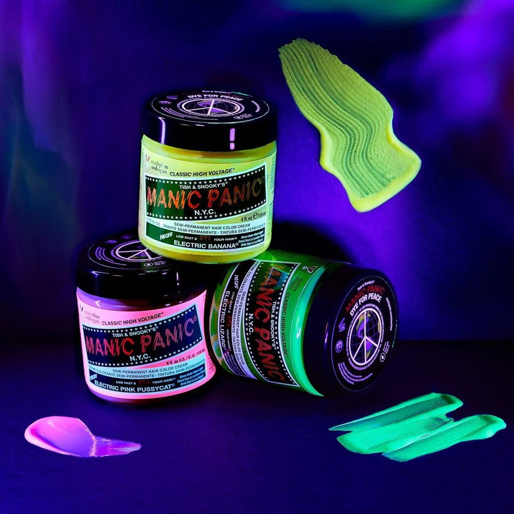 Manic Panic Hair Dyes is where you'll find a variety of vivid colours to explore and try from the iconic High Voltage Classic Colour range.