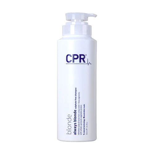 CPR Blonde Always Blonde Sulphate Free Shampoo 900ml - Violet + Blue toning formula for blonde, coloured, and treated hair. Neutralizes yellow brassy tones, repairs and strengthens hair, and soothes the scalp. Ideal for maintaining vibrant blonde hair.