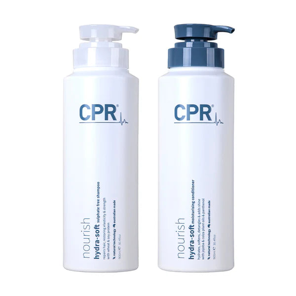 CPR Hydra Soft Nourish Shampoo and Moisturising Conditioner 900ml Duo Pack - Locks-in hydration, softness, and shine. Nourishes, detangles, and smoothes dry, damaged, and dull hair. Ideal for normal hair types. Professional salon quality by CPR