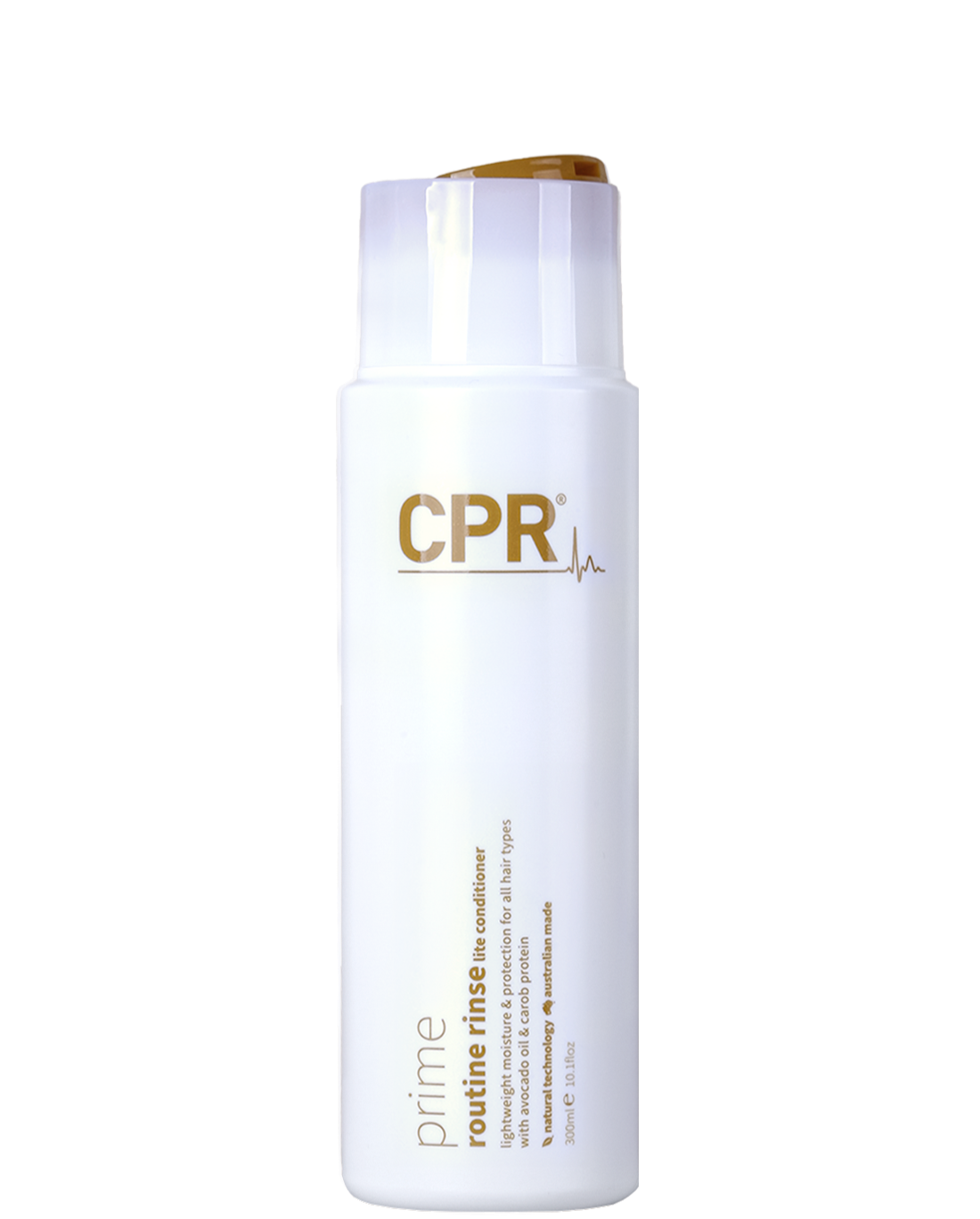 CPR Prime Essentials Rinse Lite Conditioner 900ml bottle standing upright, featuring a sleek white design with modern text, placed against a clean background, highlighting its professional-grade haircare branding