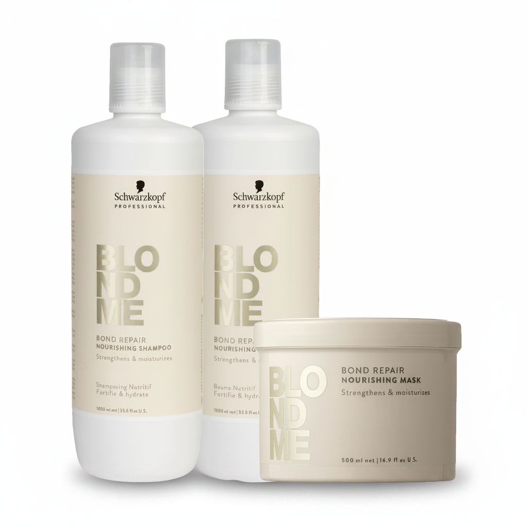 Schwarzkopf BLONDME Bond Repair Nourishing 1000ml Shampoo, Conditioner & 500ml mask Trio