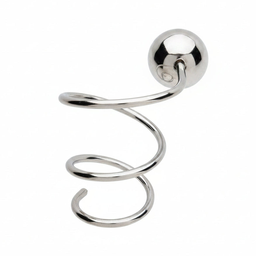 A metal spiral wall hook for hairdryers for use in hair and barber salons