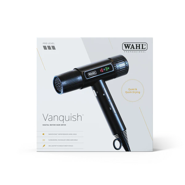 Wahl Vanquish hair dryer in boxed packaging on a white background