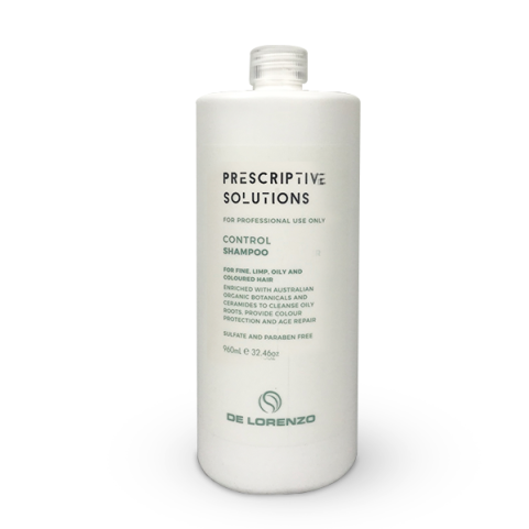 White shampoo bottle labeled 'Prescriptive Solutions' on a white background