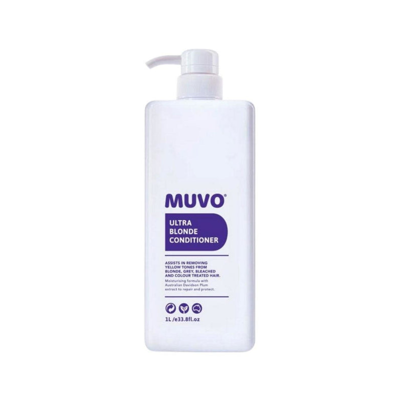 Muvo Ultra Blonde Conditioner 1 Litre assists in removing yellow tones from blonde, grey, bleached and colour treated hair.