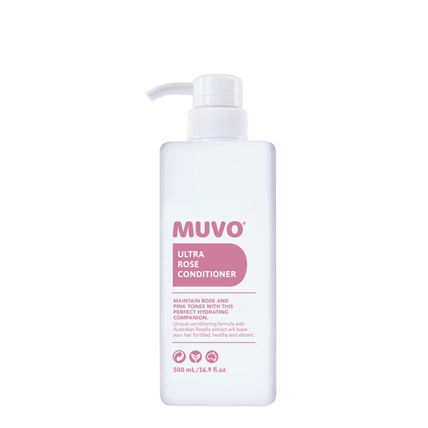 MUVO Ultra Rose Conditioner is the perfect companion to MUVO Ultra Rose Shampoo, assisting in creating pink tones for blonde, bleached, grey and highlighted hair. Powerful exotic Australian Rosella protects against UVA &amp; UVB damage. It’s potent phtyo-active compounds target hair conditioning &amp; volumising.