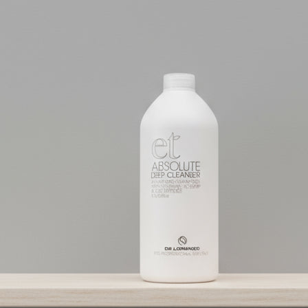 A bottle of De Lorenzo Essential Treatments Absolute Deep Cleanser shampoo.
